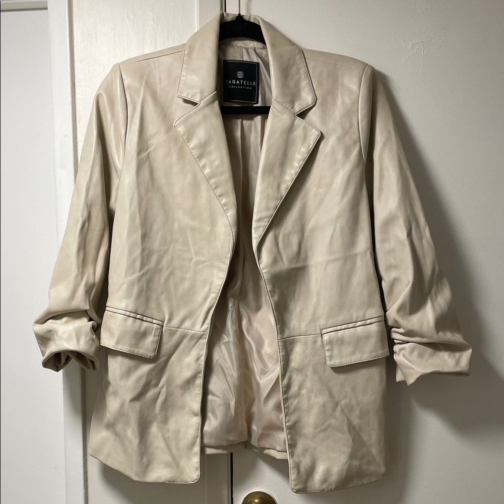 Cream Faux Leather Bagatelle Blazer Jacket size S